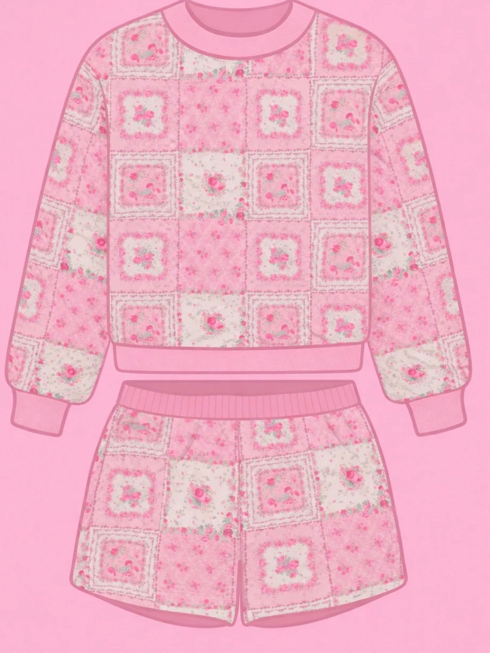 Pink Floral Quilted  Set - Picture 2 of 2